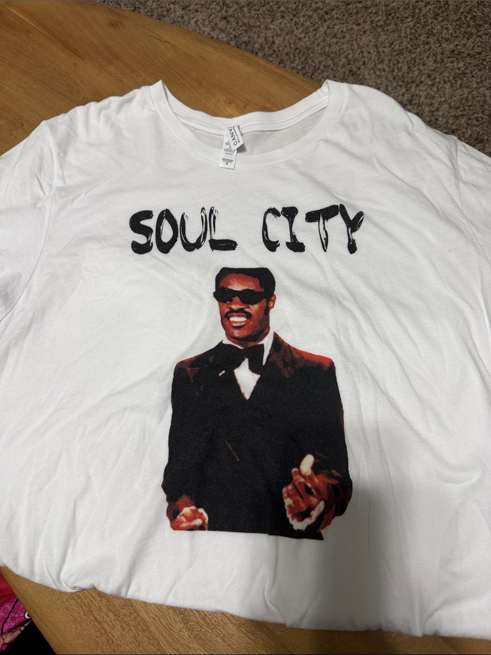 Bella Canvas White Soul City Graphic Tee with Black and Brown Print